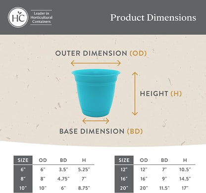 The HC Companies 16 Inch Eclipse Round Planter Pots with Drainage Holes & Attached Saucer, Lightweight UV-Resistant Plastic Indoor & Outdoor Planters, 2-Pack Flower Pots for Garden & Home Decor, Teal