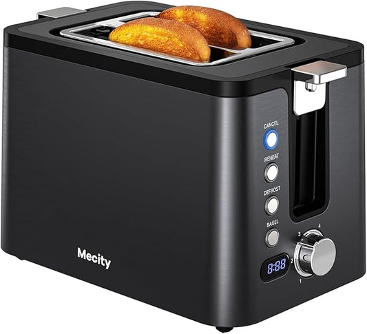 Mecity Toaster 2 Slice Stainless Steel Body, Cancel Functions, Warming Rack
