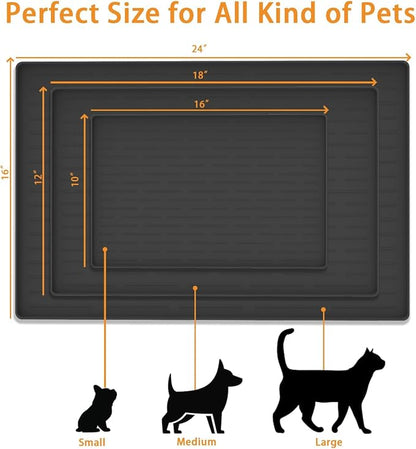 24" x 16" Dog Food Mat, Silicone Pet Mats for Food and Water, Nonslip Pet Feeding Mats for Floors, Dog Cat Bowl Mat with Raised Edges, Light Brown