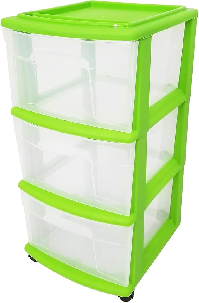 HOMZ 2-Pack Drawer Tower, 3-Tier Clear Plastic Storage Organizer Cart, Bold