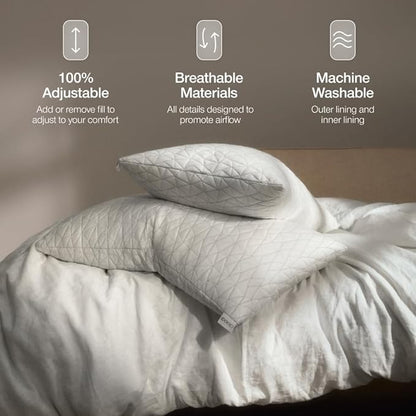 Coop Home Goods Original Adjustable Pillow, King Size Bed Pillows for Sleeping, Cross Cut Memory Foam Pillows - Medium Firm Back, Stomach and Side Sleeper Pillow, CertiPUR-US/GREENGUARD Gold