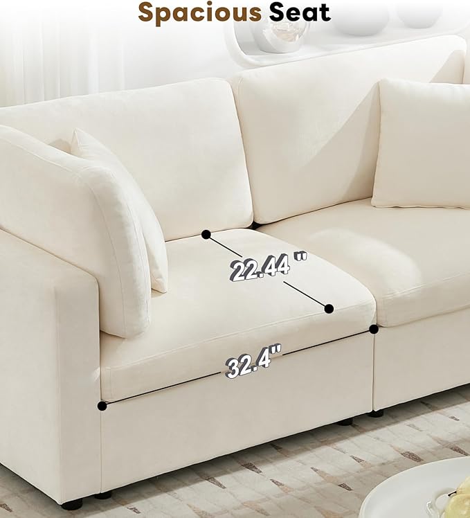 Tbfit Modern Sectional Sofa, Down-Filled Cushions, Extra Comfy Cloud Couch for Home, Living Room, Beige