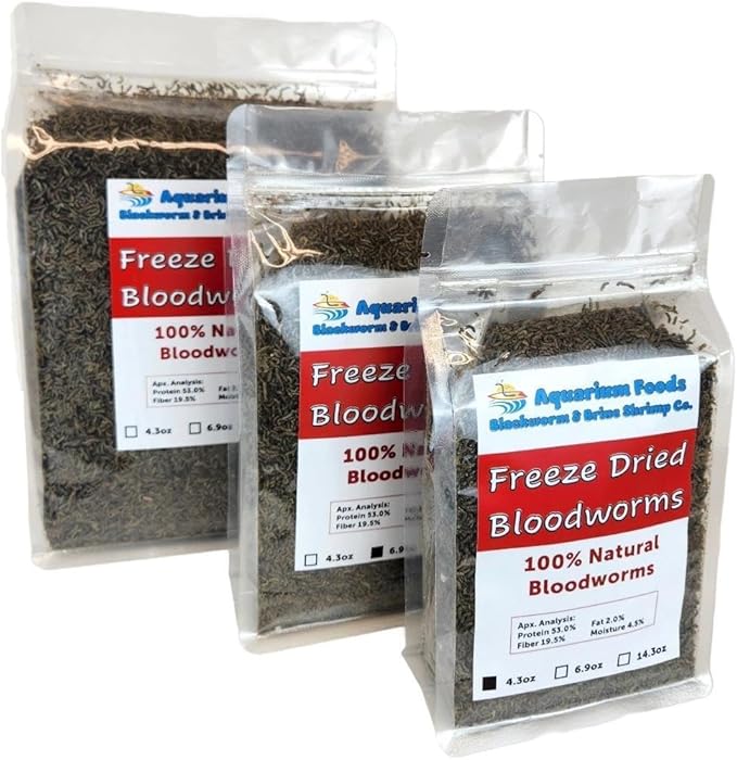 Aquatic Foods Inc. Bloodworms, Grade A Floating Freeze Dried Bloodworms for All Tropical Fish, Cichlids, Discus, Tetras, Goldfish, Bettas, Angel Fish, Marine Fish, Carnivorous Plants - 6.9oz Clear Bag