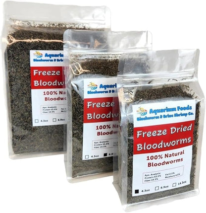 Aquatic Foods Inc. Bloodworms, Grade A Floating Freeze Dried Bloodworms for All Tropical Fish, Cichlids, Discus, Tetras, Goldfish, Bettas, Angel Fish, Marine Fish, Carnivorous Plants - 6.9oz Clear Bag