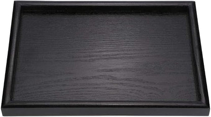 Solid Wood Serving Tray Rectangle Non-Slip Tea Coffee Snack Plate Food Meals Serving Tray with Raised Edges for Home Kitchen Restaurant(11.81x7.87x0.79, Black)