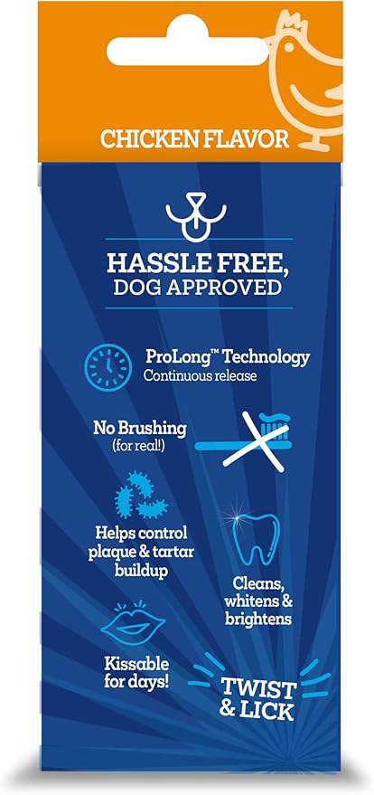 Twist + Lick Dental Gel for Dogs, Cleans Teeth and Freshens Breath for 24 Hours, Chicken Flavor, 2 oz, 30 Day Supply