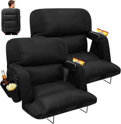 DEKEMASTER Stadium Seats with Back Support, Exclusive Sofa Style Design 25inch Wide Bleacher Chairs with Extra Thick Back and Cushion, 6 Reclining Positions for Sport Events Camping