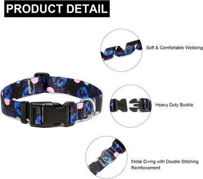Mercano Adjustable Dog Collar - Special Design Patterns, Soft Nylon Comfortable Durable Pet Collar for Small Medium Large Dogs (L, Night Sky)