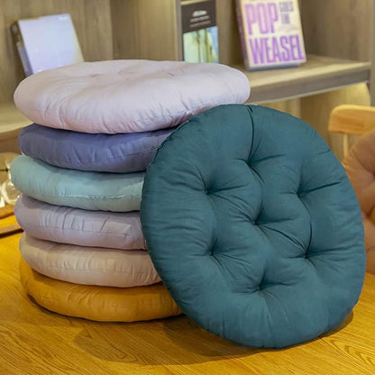 16 Inch Round Chair Seat Pad Thick Tatami Plaid Style Comfortable Floor Seat Cushion Soft Chair Mat for Office Bedroom Living Room Kitchen, Light Khaki