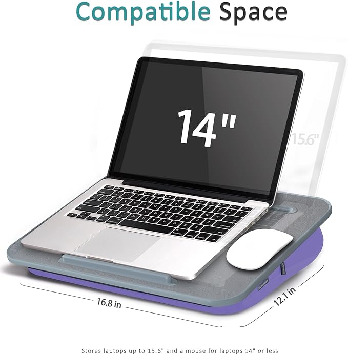 Lap Desk with Washable Cushion – Fits up to 15.6-Inch Laptops – Portable Laptop Desk & Stand – Bed desks & Tray for Writing, Reading, Working, Gaming on Bed, Couch, Floor – Istudyniture-Small, Purple
