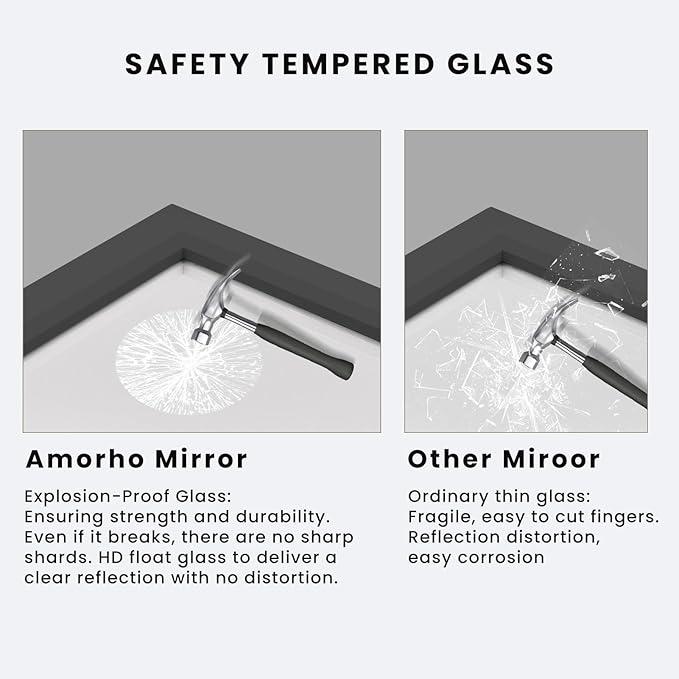 Amorho Black Bathroom Mirror, 24x32 Inch Thick Metal Framed Wall Mirrors