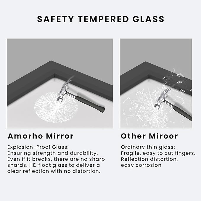 Amorho Bathroom Mirror Black, 60 X30 Inch Thick Metal Framed Wall Mirrors