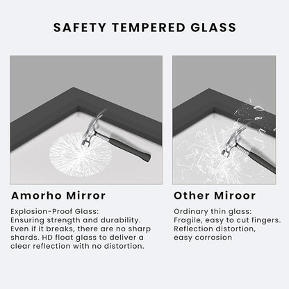 Amorho Black Bathroom Mirror, 36x32 Inch Thick Metal Framed Wall Mirrors