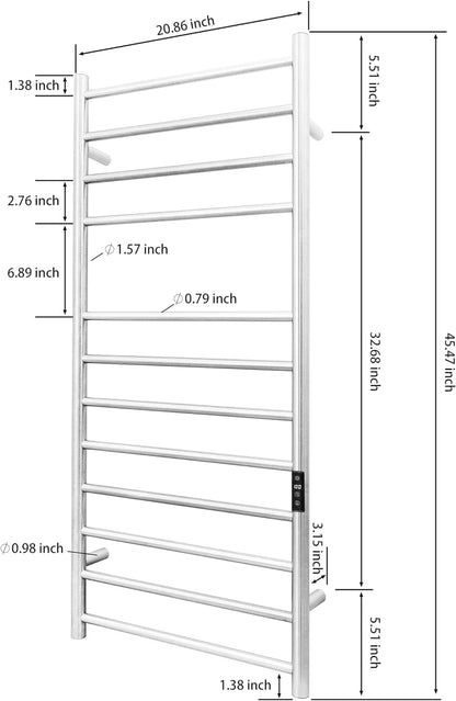 KEG Smart WiFi Towel Warmer Wall Mounted with Built-in Timer and Temperature Adjust Control, 12 Bars Electric Stainless Steel Heated Towel Racks for Bathroom Brushed Nickel