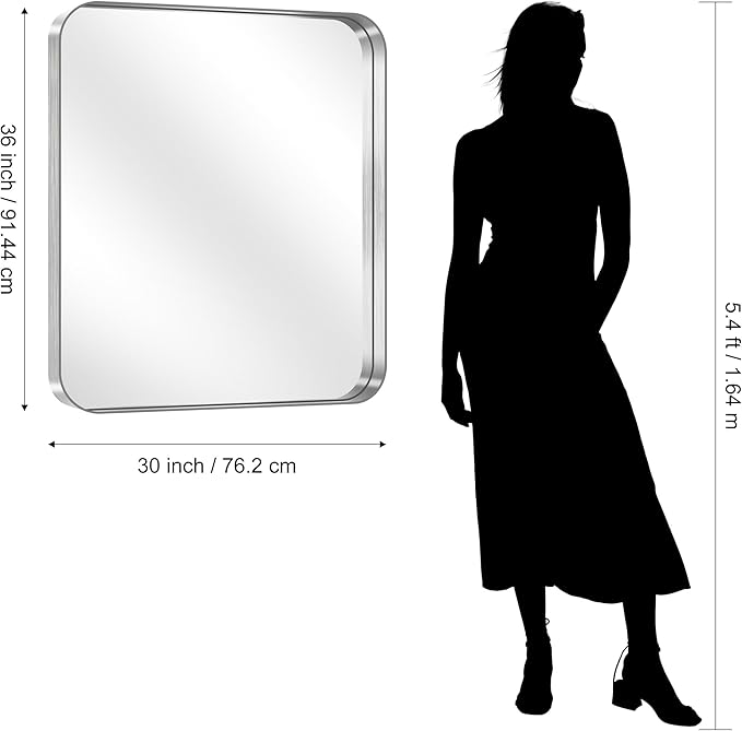 CIRCUMI Silver Bathroom Mirror, Rounded Corner, Tempered Glass, Mirror
