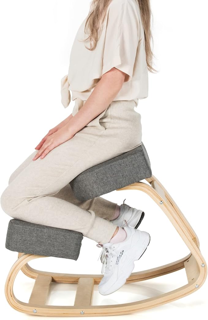 Giantex Kneeling Chair, Wood Posture Chair, Max Load 330 Lbs, Rocking Knee Chair with Soft Cushion, Natural Relief for Back, Shoulder or Neck Pain, Ergonomic Kneeling Chair for Office Home