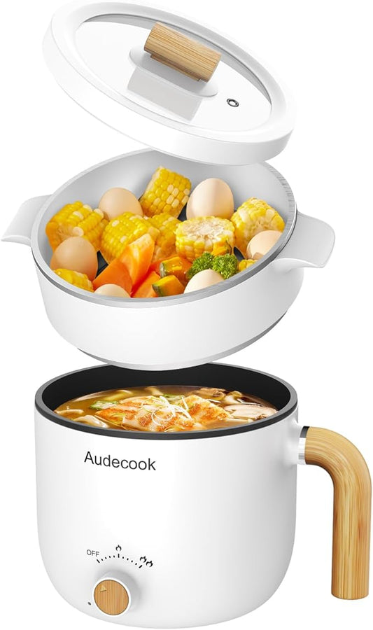 Audecook Hot Pot Electric with Steamer, 1.5L Portable Nonstick Rapid Noodles