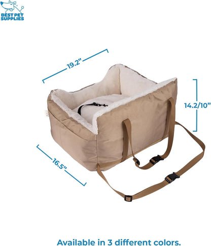 Best Pet Supplies Dog Pet Booster Seat, Dog Car Seats for Small Dogs & Medium Dogs, Soft Plush Cushion with Comfortable Bedding, Secure Straps, and Tall Pillow, Brown