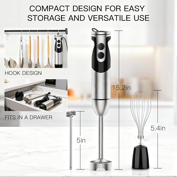 MegaWise Stainless Steel Titanium Reinforced 3-in-1 Immersion Hand Blender