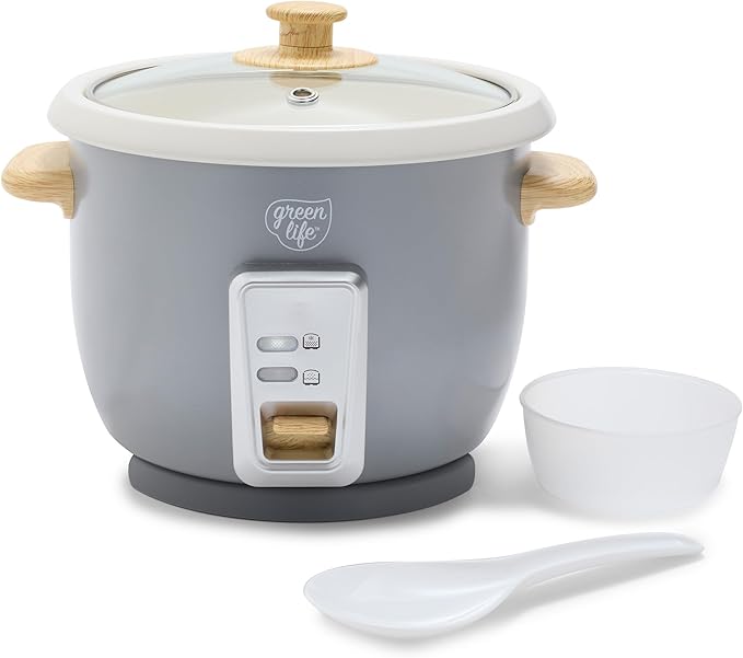 GreenLife Rice Cooker with Removable PFAS-Free Ceramic Nonstick Pot, 3-Cups