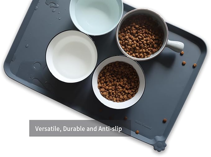 Hoki Found L Silicone Pet Food Mats - Non Slip Pet Dog Cat Bowl Mats - Gray