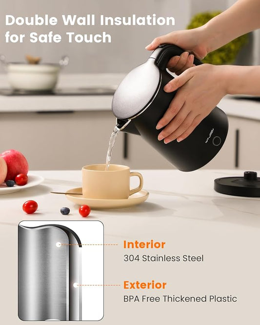 Electric Kettle Stainless Steel, 1.0L Small Water Boiler 1200W Fast Boiling