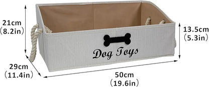 Geyecete Large Dog Toys Storage Bins-Foldable Fabric Trapezoid Organizer Boxes with Cotton Handle,Can be Personalized,Collapsible Basket(Beige-Dog)