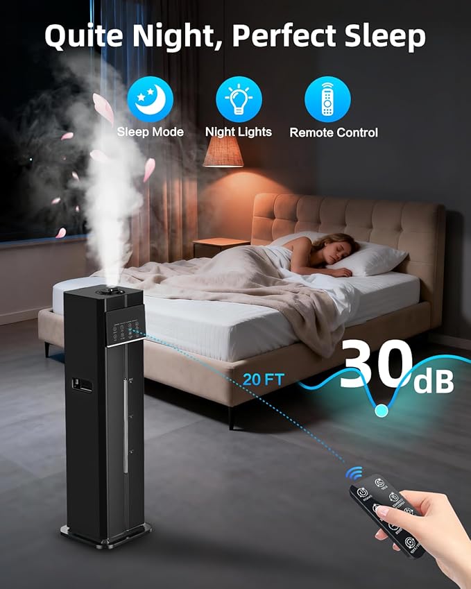 Cool Mist Humidifiers for Large Room, Ultrasonic 2.4Gal 9L Quiet Top-Fill