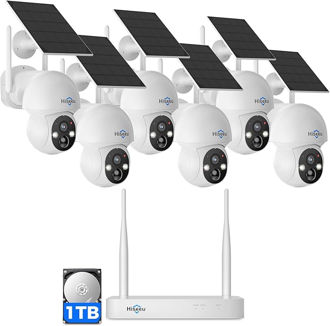 Hiseeu Solar Camera Wireless Outdoor, Home Security Camera System, 2.4G & 5G