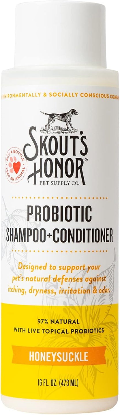 Skout's Honor Probiotic Dog Shampoo & Conditioner with Avocado Oil & Omega-3s, 97% Natural, Paraben & Sulfate-Free, Cruelty-Free, 16oz, Honeysuckle