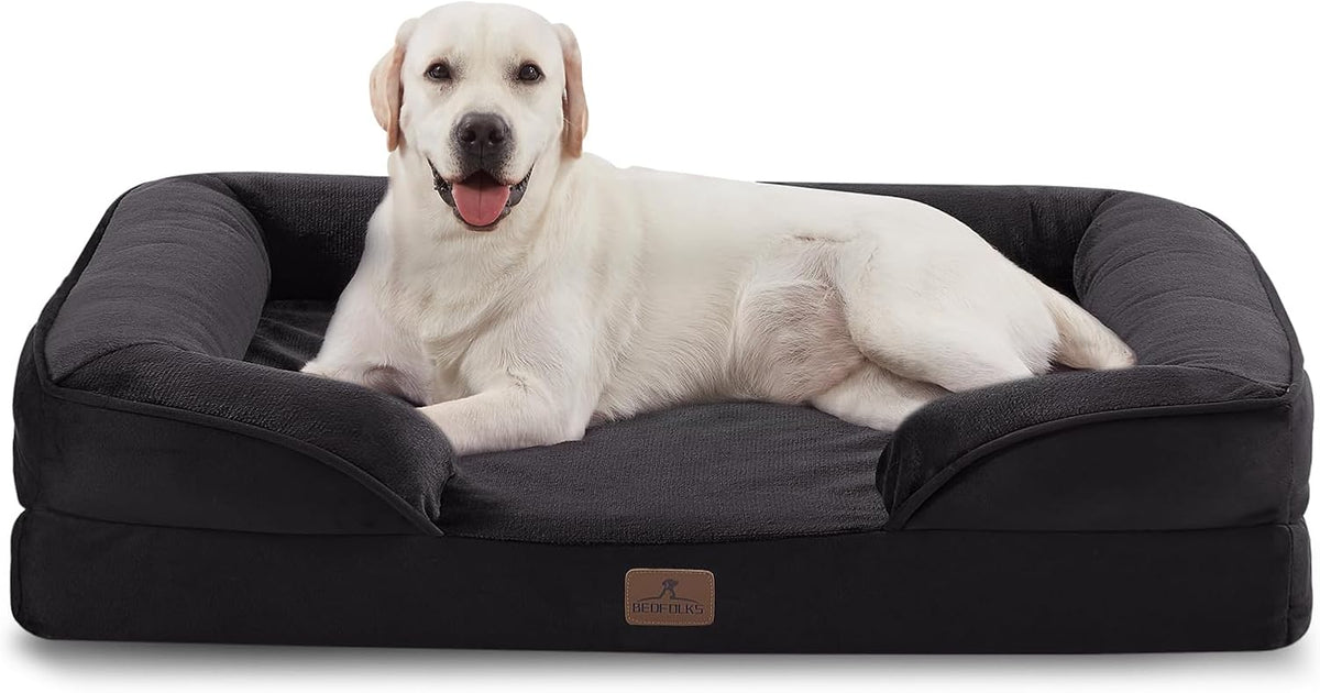 Bedfolks Orthopedic Dog Bed XL, Waterproof Dog Sofa Bed for Extra Large Dogs, Egg Foam Pet Couch Bed with Removable Washable Cover and Nonslip Bottom, Black