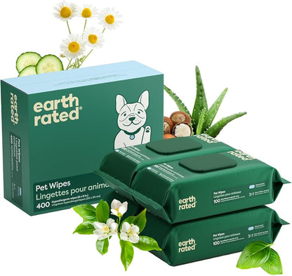 Earth Rated Pet Wipes for Dogs and Cats, Hypoallergenic, 3-in-1 Cleaning
