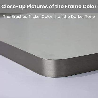 LOAAO 84X32 Inch Brushed Nickel Bathroom Mirror, Rounded Rectangle Silver Metal