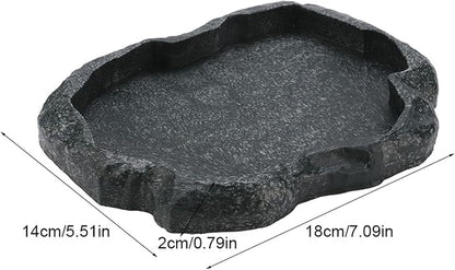Tortoise Water Bowl - Reptile Water Food Dish Medium - Shallow Rock Reptile Feeder - Pet Aquarium Ornament Terrarium Dish Plate for Feeding Water Tortoise Lizard, 7.1 * 5.5 * 0.8in