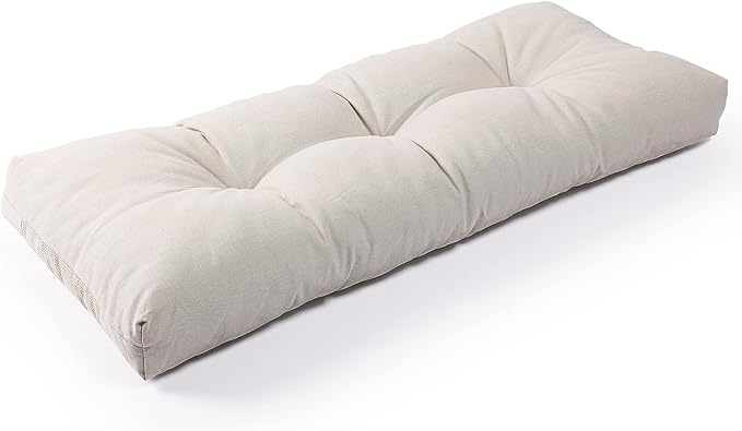 SUNROX LokGrip Non Slip Tufted Memory Foam Bench Cushion, FadeShield Water Resistant Durable Thicken Outdoor/Indoor Bench Seat Pads 36x14x4 inch, Cream