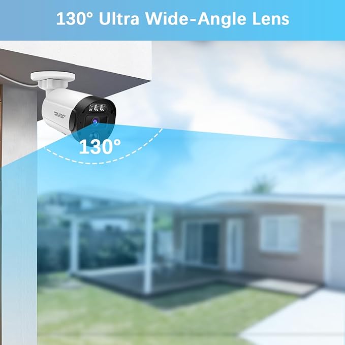 【130° Ultra Wide-Angle & 2-Way Audio】 4K Outdoor Wired Security Camera System