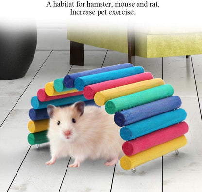 PIVBY 2PCS Wooden Hamster Bridge, Flexible Natural Wooden Ladder Bridge Tunnel Hideout, Hamster cage Accessories for Small Animals Guinea Pig, Rat, Chinchilla, Gerbil, Mice, Mouse (Colorful)