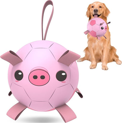 QDAN Dog Toys Soccer Ball with Straps, Interactive Dogs Toys for Tug of War, Puppy Birthday Gifts, Dogs Tug Toy, Dog Water Toy, Durable Dog Balls for Medium & Large Dog - Pink Pig（8 Inch）