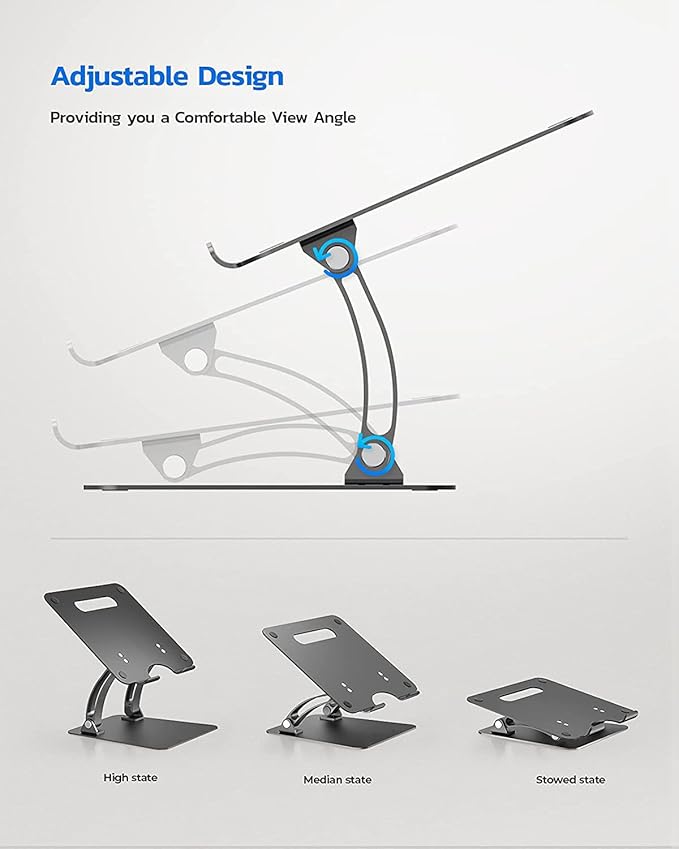 Nulaxy Fully Adjustable Laptop Stand for Desk, Dual Foldable Aluminum Computer Riser with Heat-Vent, Ergonomic Notebook Holder Portable Office Accessories Compatible with All 10-17" Laptops, Black