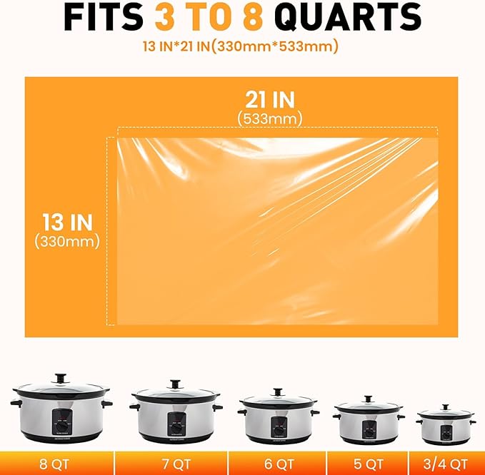 100 Pack Slow Cooker Liners, Large Size 13"x 21" Cooking Bags Disposable Pot