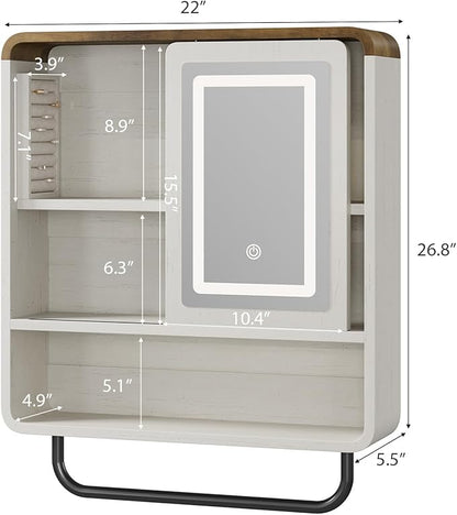 QUW Bathroom Wall Cabinet with Sliding Mirror Door, Modern Medicine Cabinet