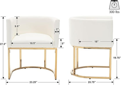 VESCASA Faux Leather Upholstered Dining Chairs with Barrel Back, Modern Padded Restaurant Chairs with Gold Metal Frame for Kitchen, Dining Room, Set of 3, White