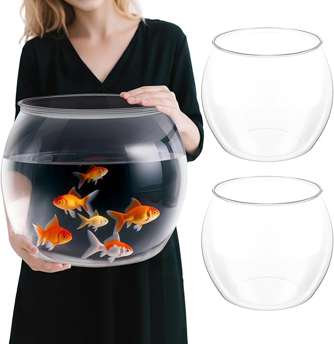 Geelin 2 Pcs 5 Gallon Plastic Fish Tank Large Bowl Shatterproof with Crystal Clear Clarity for Terrarium, Flower Vase Centerpiece Gift for Fish Lovers