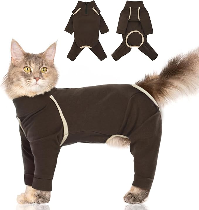Cat Hair Sticky Onesie - Coffee, XL - Cat Clothes for Cats Only Male Pajamas, Sphynx Cat Clothes, Pants for Cat, Anti-Licking or Skin Disease Recovery Suit for Cats