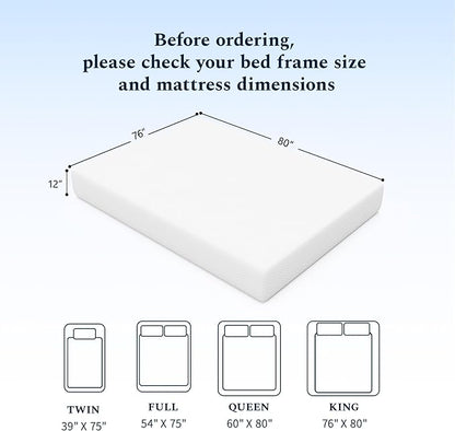 King Mattress, 12 Inch Memory Foam Mattress in a Box, Fiberglass Free King Size Mattresses for Pressure & Pain Relief, Soft and Comfortable