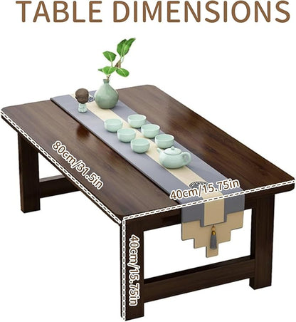 BitMit Japanese Foldable Floor Table,Portable Solid Wood Japanese Folding Coffee Table, No Assembly Table for Sitting on The Floor,Tea Table for Tatami,Living Room,Bedroom,Small Space（31.5in）