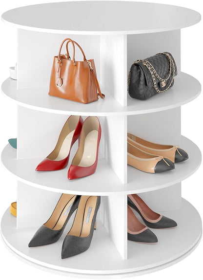 SpaceAid 3 Tier Rotating Shoe Rack Tower, Spinning Shoe Display Lazy Susan