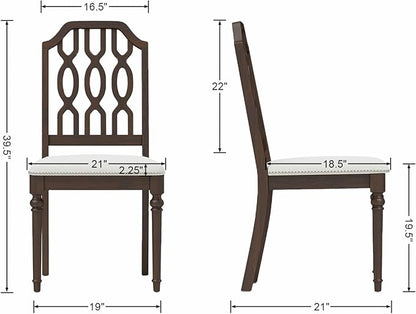 chairus Farmhouse Dining Chairs Set of 2, French Country Vintage Wooden Dining Room Chairs with Lattice Back & Turned Legs, Rustic Chenille Upholstered Nailhead Trim Side Kitchen Chairs, Walnut Brown