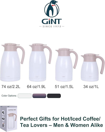 GiNT 1L / 34Oz Thermal Coffee Carafe, Insulated Stainless Steel Coffee Carafes
