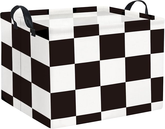 Rectangular Checkered Basket Storage Bin Collapse Storage Basket with Handles for Organizing Home Kitchen Boys and Girls Toys Office Closet Shelf Baskets (Race Flag)
